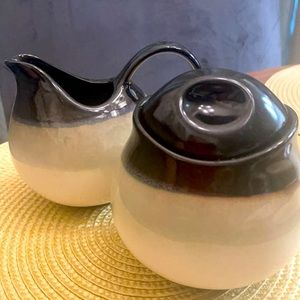 Vintage Sango Nova Black 4932 Sugar and Creamer Set ~Ombre Black, Grey & Cream